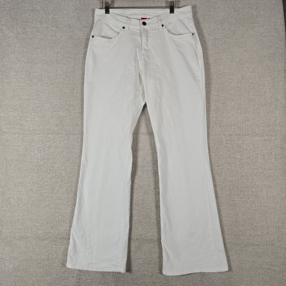 Smiths Dungarees Womens White Flare Leg Denim Jeans Size 10 Stretch Cotton